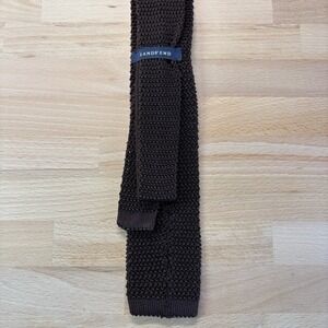 Lands End Tie Men's Brown Knit Square End Silk Vintage Italy 2.5" Soie Seide